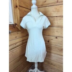 Josie Terry Cloth Polo Mini Dress White Blue Trim Small Tennis Preppy Retro